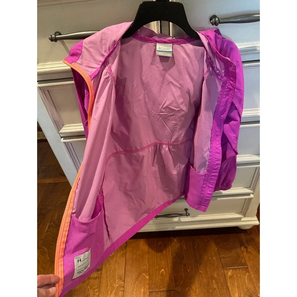 Columbia Kids Girls Pink Hooded Lightweight Windbreaker Jacket Size L 14 16‎